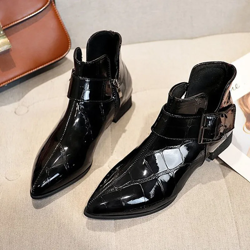 

Tangnest New Fashion PU Ankle Boots Women Pointed Toe Zipper Rubber Shoes Woman Square Low Heels Ladies Casual Pumps XWX7318