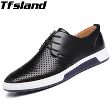 Tfsland/Новинка года; Мужская удобная обувь из сетчатой кожи; летние дышащие прогулочные туфли с отверстиями; Роскошная Брендовая обувь на плоской подошве; мужские кроссовки