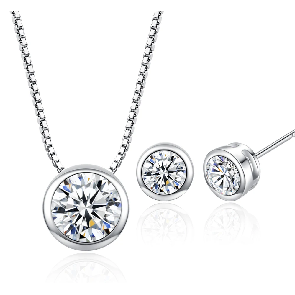 100 Silver 925 AAA Jewelry Sets for Women Round Crystal Solid Silver Free Shipping SS015