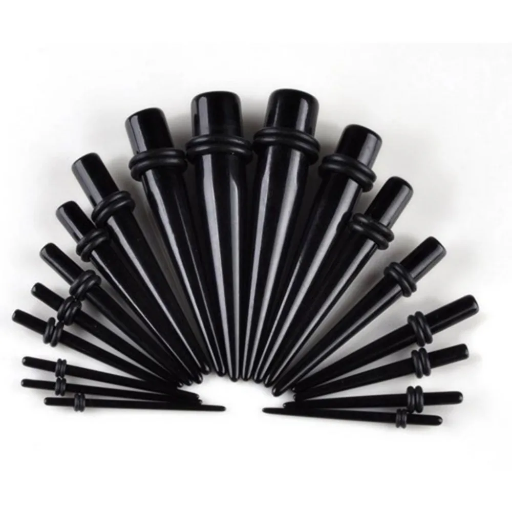 

1 Pair Ear Plug Bulk Lot Tapers Stretcher Spike Ear Expander Kit Black Body Jewelry Acrylic Plug Tunnel Set