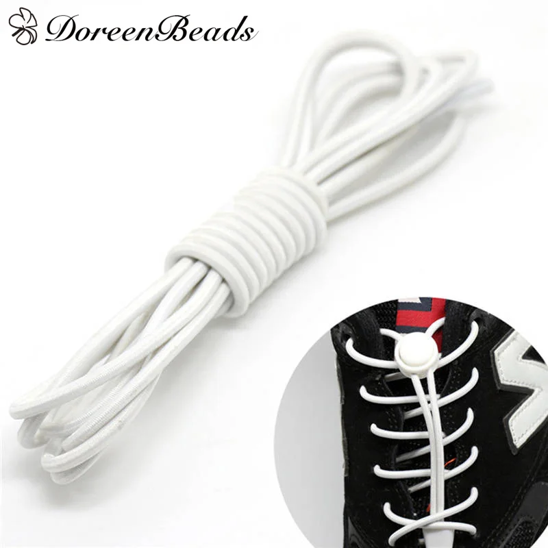 

DoreenBeads Polyester Elastic Bands Shoelace Twisted Boots Adult Athletic Running Shoe Laces White Men Women 100cm, 1 Pair