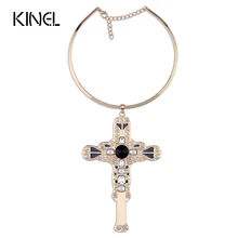 Kinel 2016 nueva joyería de las mujeres collar de cruz de cristal gargantillas collares de oro chapado joyas retro