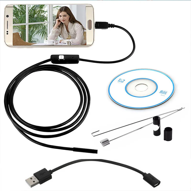 

Gizcam Endoscope 1M 7MM Waterproof OTG Android Phone Endoscope Inspection USB Borescope Tube with 6 LEDs Snake Mini Cameras