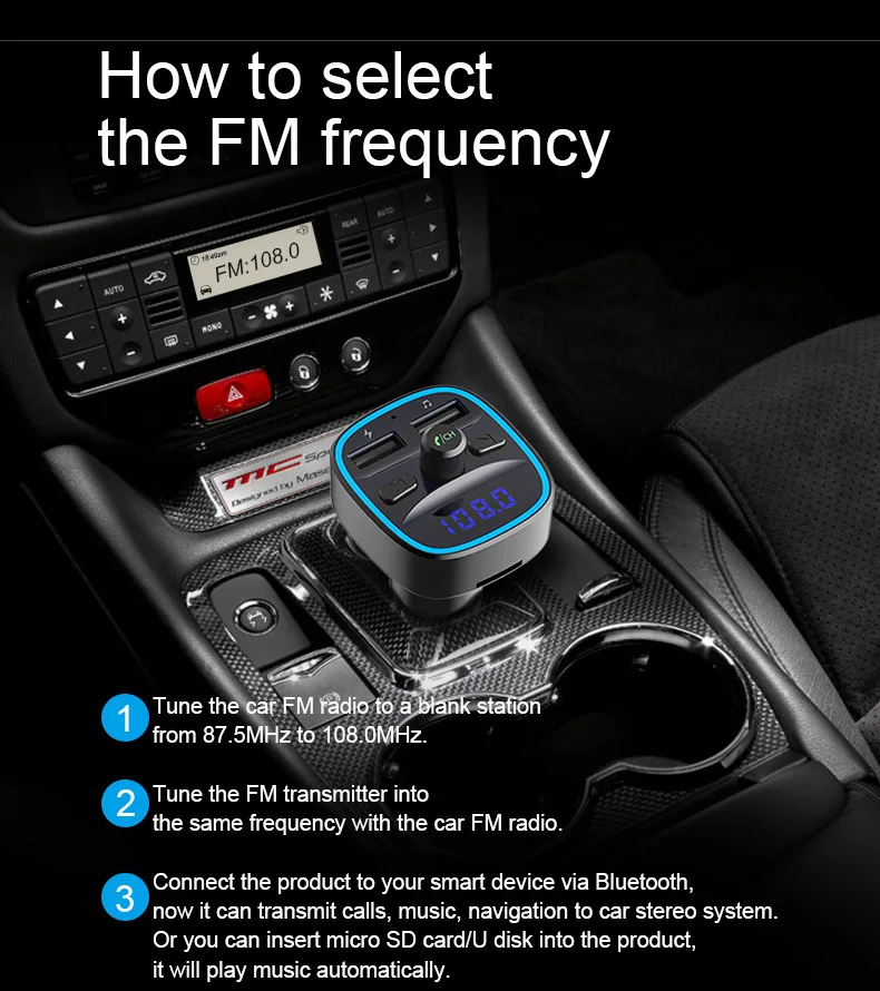 JINSERTA fm-передатчик модулятор Bluetooth 5,0 автомобильный комплект громкой связи автомобильный аудио mp3-плеер с двойным USB Автомобильное зарядное устройство TF U диск плеер