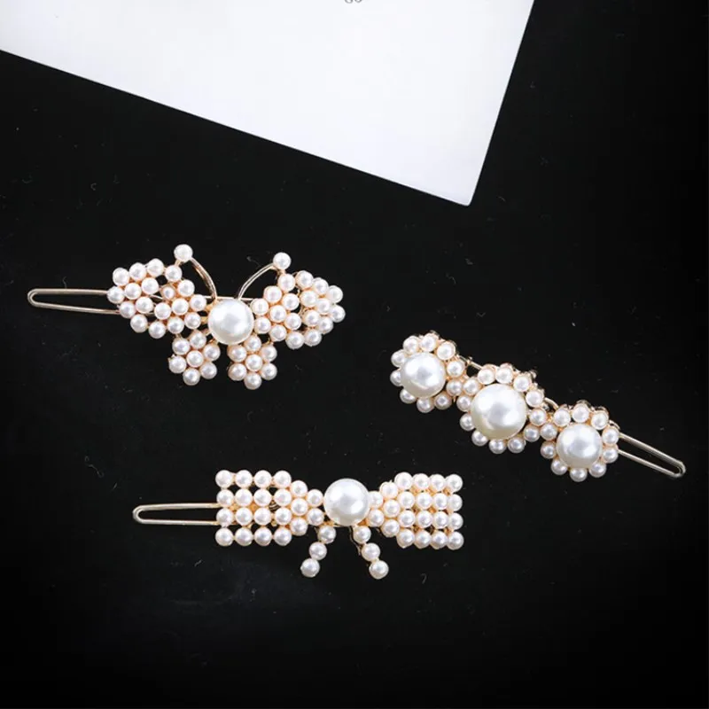 Hair Clip 1Pc Fashion Crystal Rhinestones Hairpin Star Triangle Round Shape Women Hair Clips Pearl Barrettes Styling Accessories Jewelry Accessories Hair Accessory Pearl Hairpins
