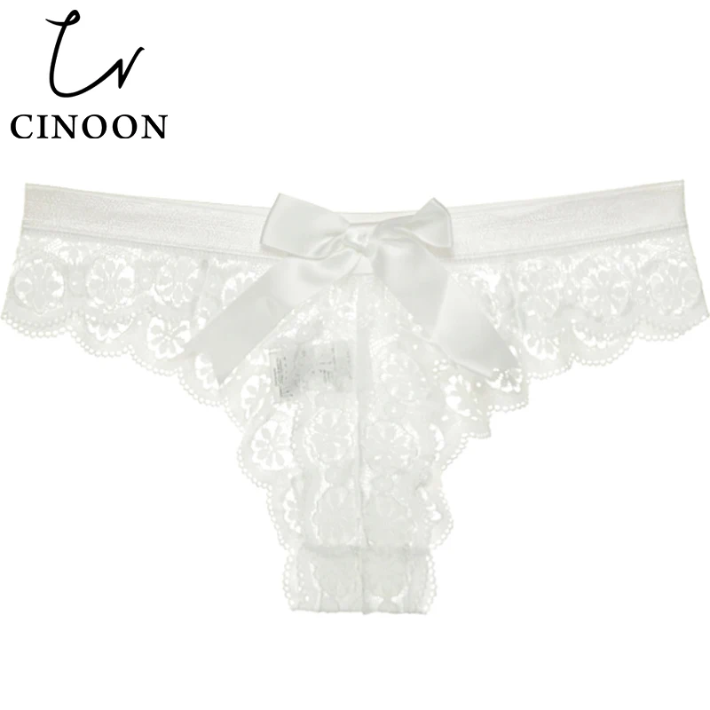CINOON Sexy Briefs for Women Bow G-string Low-rise Panties Solid Lingerie Black String White Underpants Free Shipping Thong