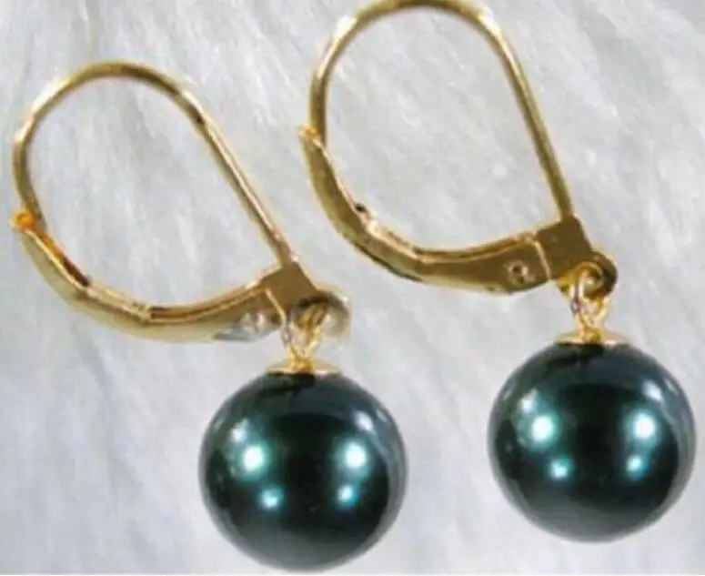 

BEAUTIFUL 10-11 MM BLACK TAHITIAN PEARL DANGLE EARRING14K YELLOW GOLD MARKED
