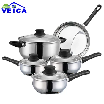 

2020 New Stainless Steel 5 Pieces Cooking Pots With Frying Pan Stainless Pot Hot Pot And Pans Cookware Set