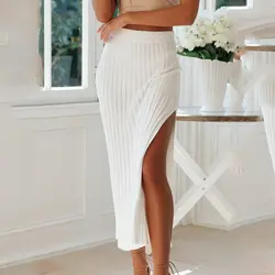 Летняя стильная повседневная женская белая пляжная юбка с высокой талией 2019 длинная Сексуальная полосатая сумка с разрезом по бедрам