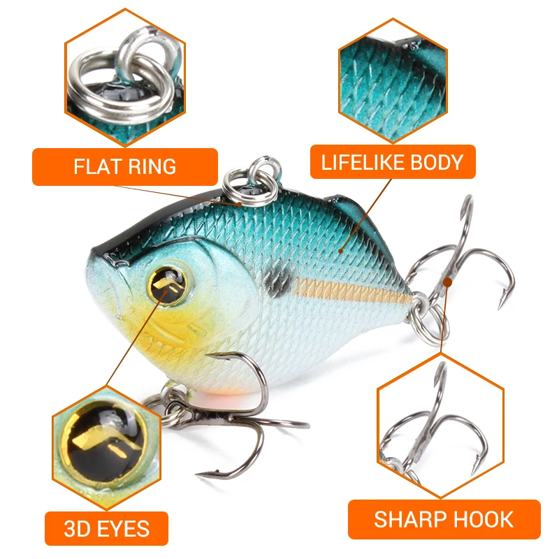 Amlucas, 45 мм, 8,6 г, Vib, Тонущая приманка для рыбалки, жесткая приманка, 3D глаза, для зимней рыбалки, воблер, кренкбейт, искусственная рыба для окуня, щуки