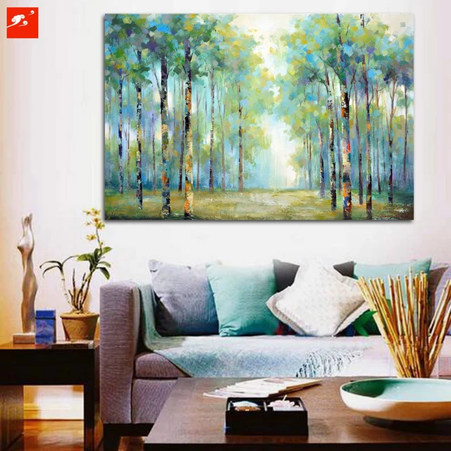 2016 Summer Blue Trees Forest Wall Art Oil Painting Canvas Prints Big