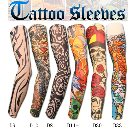 

50 pcs / lot New 200 kinds of styles Nylon Stretchy Fake Tattoo anti-UV sports Arm Sleeves warmer manguito Stockings