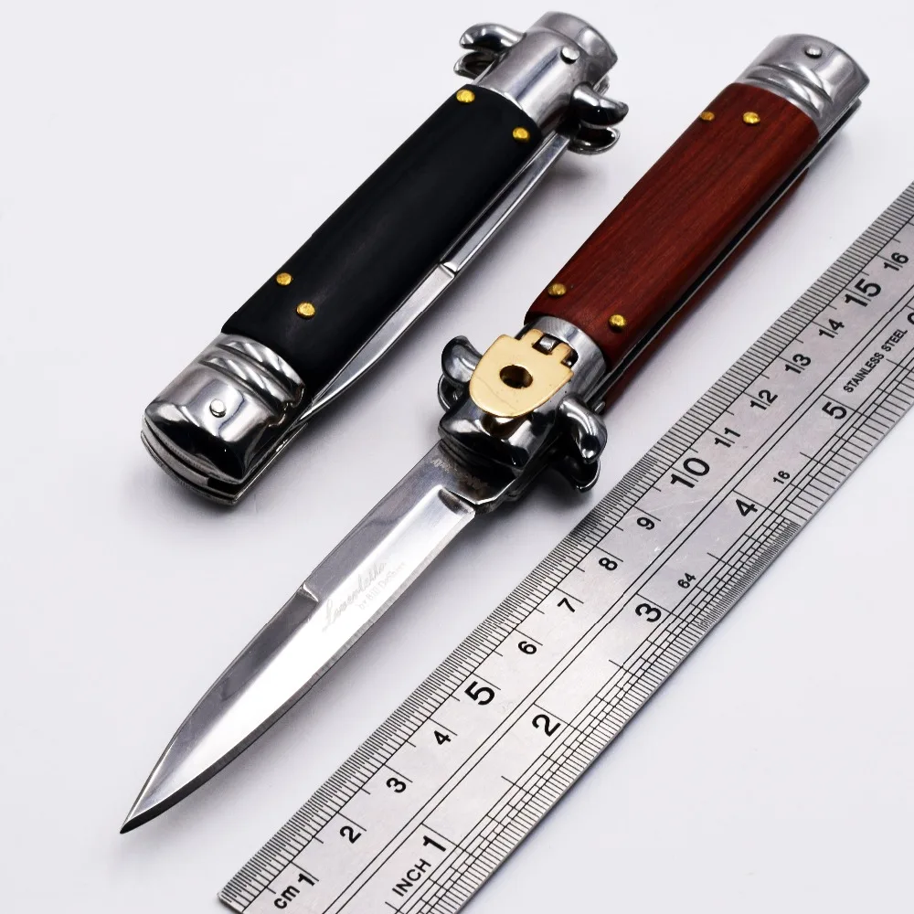 Baratos Cuchillo plegable del padrino italiano 440C hoja mango de madera cuchillos de bolsillo Camping supervivencia táctica rápidamente abrir Multi EDC herramientas OEM