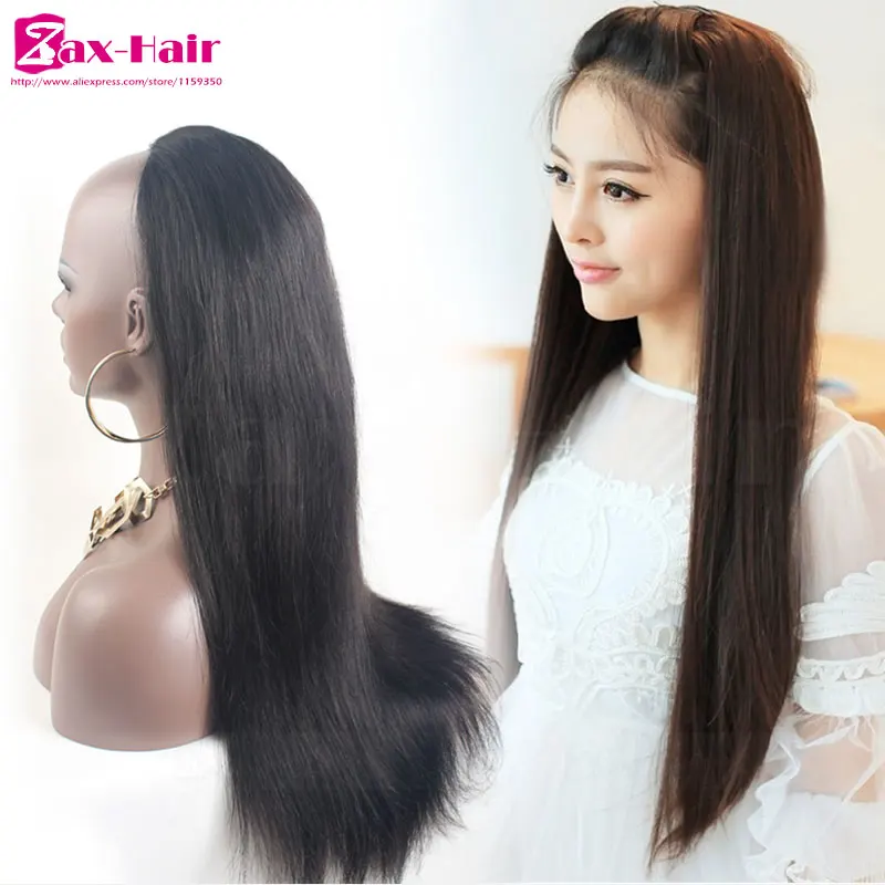 Cheap Human Hair Half Wigs Customized Clip 3/4 Half Wig ...