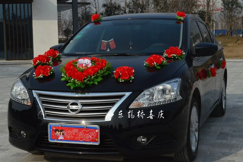 Artificial Rose Flowers Wedding Car Decoration Set Heart Shaped Wedding Decoration Car New Wedding Car Decorations With Flowers (2)