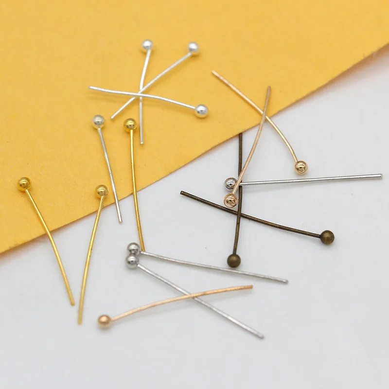 

100p 16mm 20mm 25mm 30mm Silver Gold plated bronze Copper Ball Head Pins Needles For Beads Earring Jewelry Findings ballpins