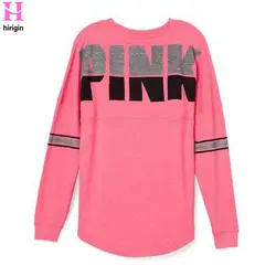 Модная брендовая футболка женская повседневная с принтом розовые топы с буквами Футболка свободная футболка женская одежда с длинными