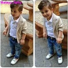 Комплект одежды для маленьких мальчиков новая весенне-осенняя футболка с длинными рукавами и отворотами для мальчиков+ пиджак+ штаны, детская одежда из 3 предметов