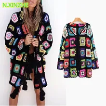 Женская одежда с длинным рукавом и капюшоном, разноцветные цветочные свободные вязаные свитера, женские богемные свободные длинные кардиганы, пальто