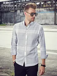 Enjeolon брендовая мужская рубашка camisa masculina с длинным рукавом, воротник-стойка, хлопковая одежда, базовая белая клетчатая рубашка, мужская