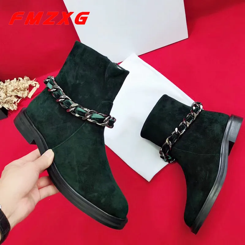 

Leisure Women Boots High Quality Fashion Chain Boots Sexy Shoes Genuine Leather Top Brand Winter Ankle Leather Women's Boots