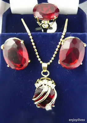 

Free shipping Red Cubic Zirconia Crystal Pendant Necklace Earrings Ring Set