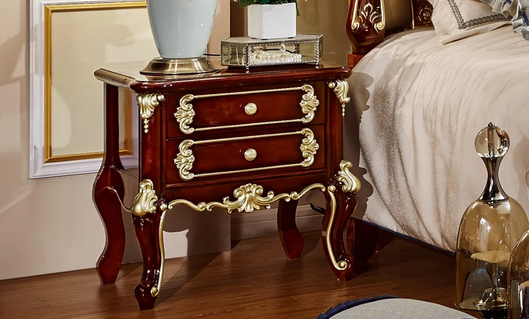 luxury European style wooden antique bed with wood frame, leather furniture beds - 6021