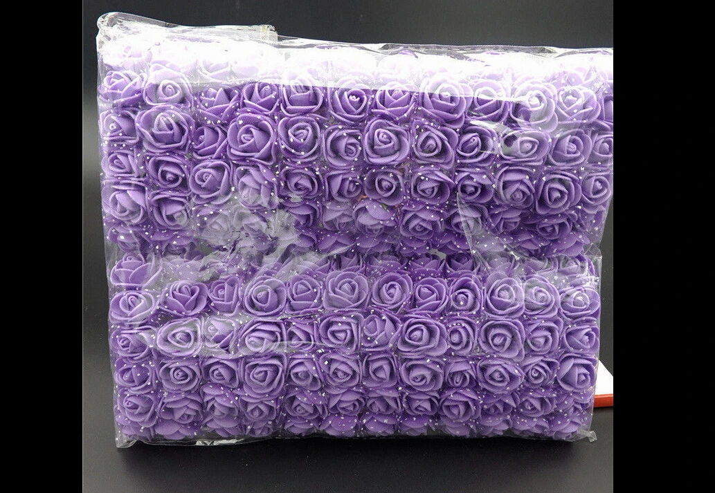 144 шт. набор миниатюрная роза из пеноматериала искусственный цветок «Роза» Свадебный декор букета ремесло DIY - Цвет: Фиолетовый