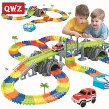 QWZ New Racing Track with Car Race Track Bend Flex Electronic Rail Race Car Vehicle Toy Roller Coaster Toys Xmas Gifts for Kids
