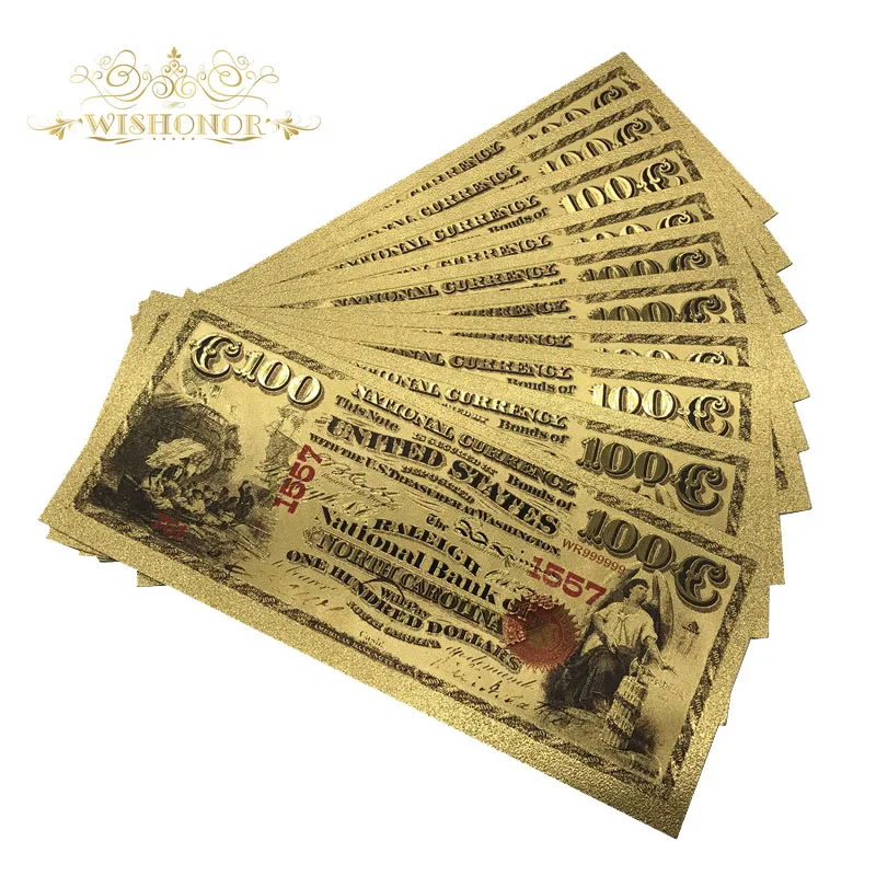 100 шт/партия 1875 год Американский цвет золото банкнота USD 1000 доллар банкноты в 24 K покрытием поддельные деньги Реплика для коллекции - Цвет: 1875 USD100