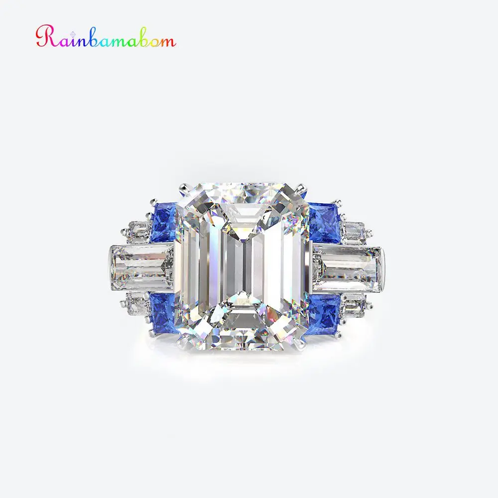 

Rainbamabom 925 Sterling Silver Created Moissanite Tanzanite Gemstone Wedding Engagement Couple Ring Jewelry Gifts Wholesale