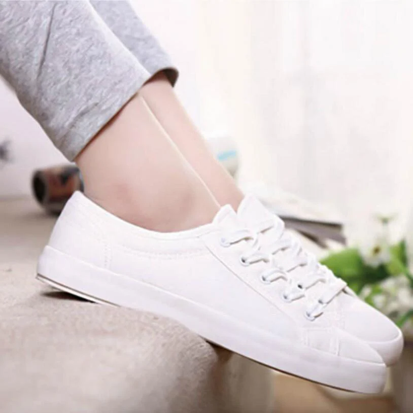 2016 New Autumn Summer Canvas White Color Casual Women Shoes Flats