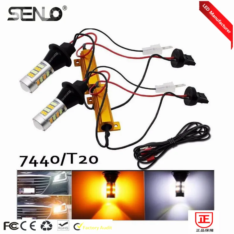 

Dual Color Canbus LED 1156 BA15S BAU15S 3156 7440 White Amber Car Turn Signal Lights Daytime Running Light DRL 42 2835SMD