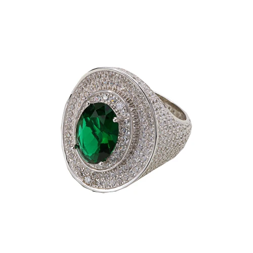 VANAXIN 925 пробы серебряные мужские женские кольца овальной огранки с красным синим зеленым фианитом опал Золотое кольцо в стиле панк вечерние в стиле хип-хоп - Цвет основного камня: Green Rhodium