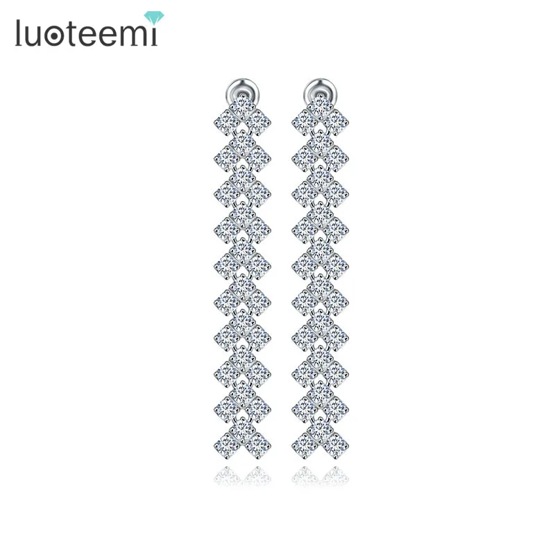 

LUOTEEMI CZ Crystal Drop Dangle Earrings White Gold-Color Simple Round Crystal Cubic Zircon Retro Jewelry For Women Brincos