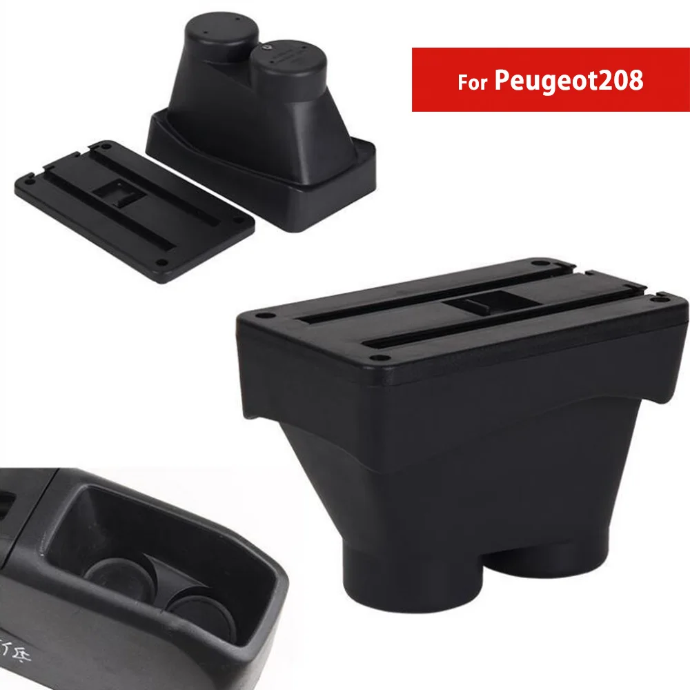  For Peugeot 208 Car Center Console Box Auto Armrest Storage with CUP Holders