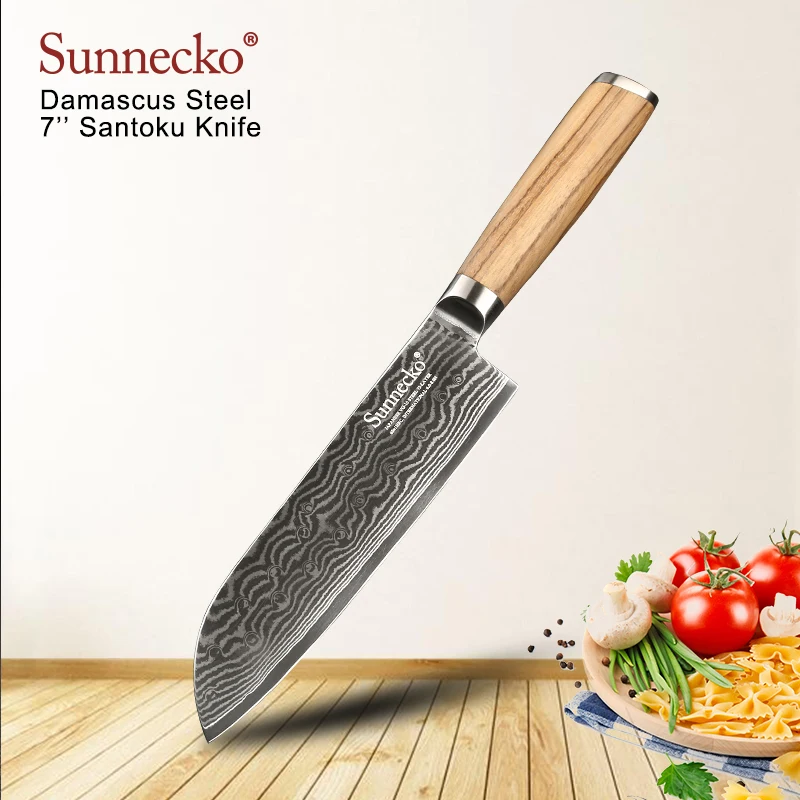 

SUNNECKO High Quality 7" Santoku knife Damascus Japanese VG10 Steel Blade Kitchen Knives Original Wood Handle Sharp Meat Cutter