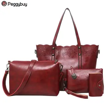 

4Pcs/Set Women PU Composite Bags Messenger Bags Large Capacity Retro Casual Tote Bag Crossbody Bag Fashionable Simple Clutch Bag