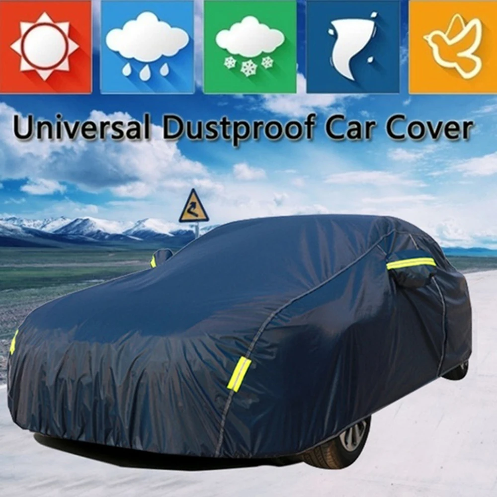 Universal Full Car Covers Snow Ice Dust Sun UV Shade Cover Dark Blue Auto Car Outdoor Protector Cover Auto Exterior Accessories