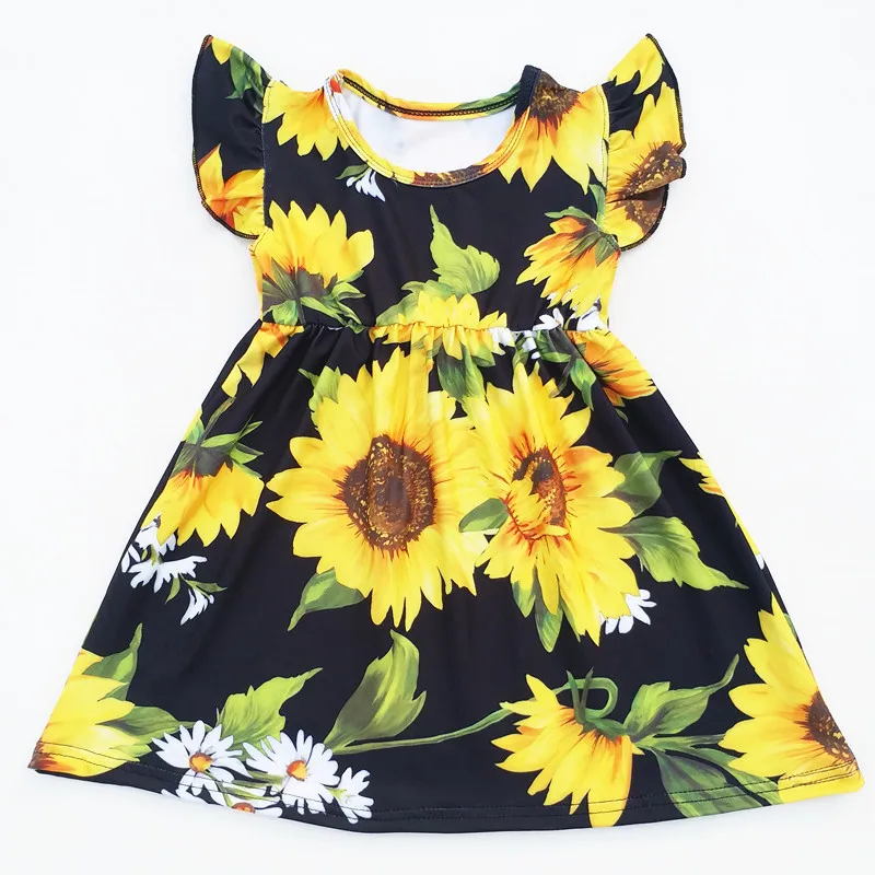 Baby Girls Summer Dress Clothing Girls Sunflower Printed Milk Silk Dress Children Floral Dress Boutique Clothing wholesale children s summer boutique princess dress girls red milk silk pearl dress