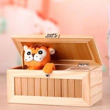 Caixa inútil eletrônica de madeira tigre bonito brinquedo engraçado presente para o menino e crianças brinquedos interativos decoração de mesa de redução de estresse