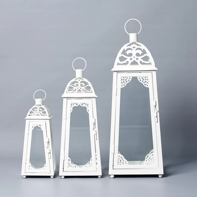 European Vintage Wedding Accents Lace Design White Iron Small Middle Large Candle Holder Set European Vintage Wedding Accents Lace Design White Iron Small Middle Large Candle Holder Set