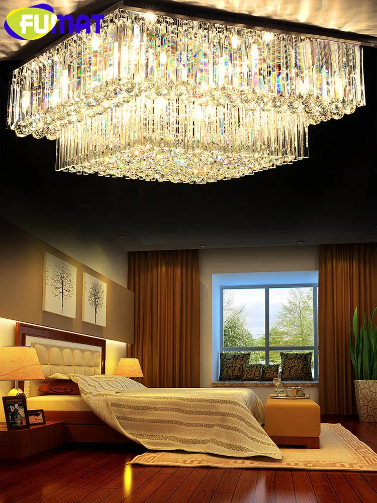 FUMAT Crystal K9 Ceiling Lamps Square Stainless Steel Base Transparent Modern Style Hanging Light Fixture Suspension Luminaire 6