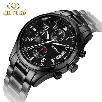 

KINYUED Luxury Brand Mens Quartz Watch Waterproof Male Wristwatch Stainless Steel Strap Date Stopwatch Relojes Hombre Genuine