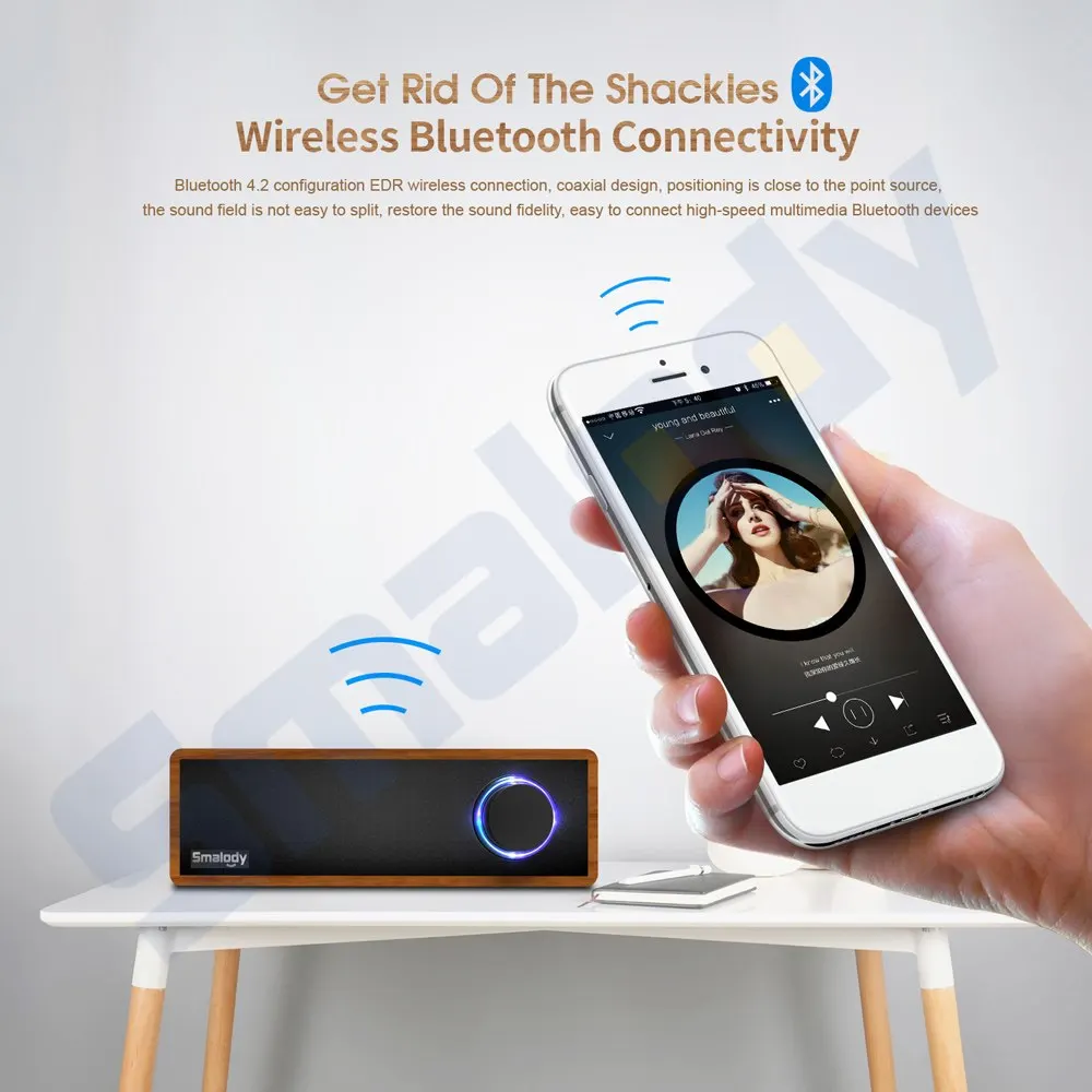 Smalody портативный деревянный беспроводной динамик Bluetooth 4,2 Hifi динамик 2,1 стерео мини сабвуфер Саундбар MP3 музыкальный громкоговоритель