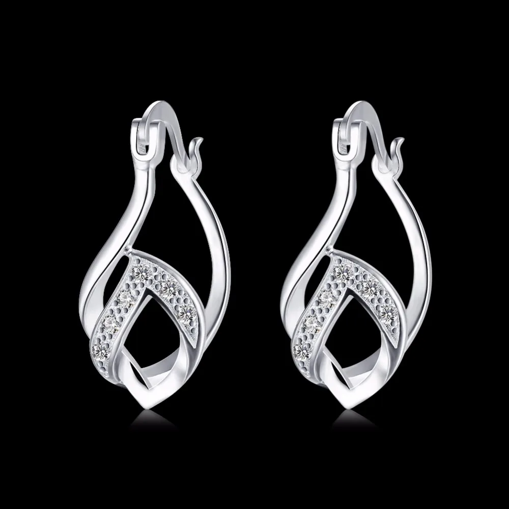 

Water drop zircon Hoop earrings 925 Pure silver plated de Prata brinco gift box Free Fashion 2017 New Jewelry