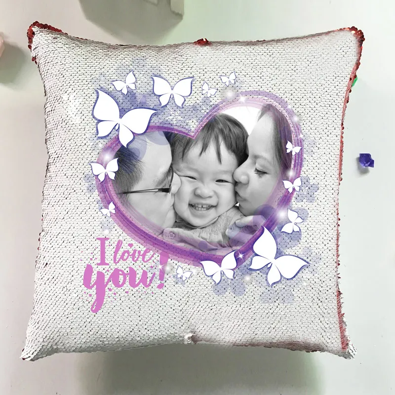 Luxury Custom Photo Glitter Pillows Case Home Cushions Design Reversible Sequin (6)
