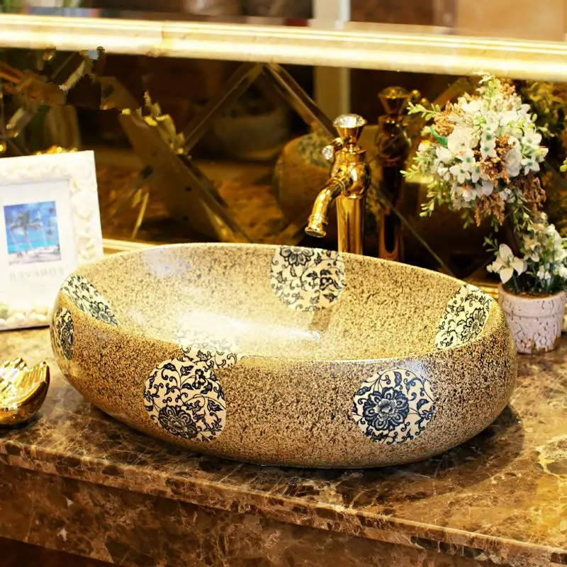 Colourful Imitation stones porcelain bathroom vanity bathroom sink bowl countertop Oval Ceramic wash basin bathroom sink Colourful Imitation stones porcelain bathroom vanity bathroom sink bowl countertop Oval Ceramic wash basin bathroom sink