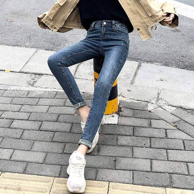 

NORMOV 2019 Women Fall Winter Jeans Mid Waist Pencil Pants Stretch Cotton High Street Button Sexy Skinny Plus Size Jeans