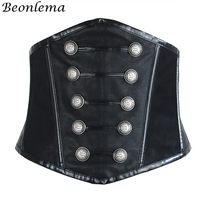 Steampunk Corset Sexy Gothic Women Push Up Bra Underbust Waist Cincher Corsage Faux Leather Sexy
